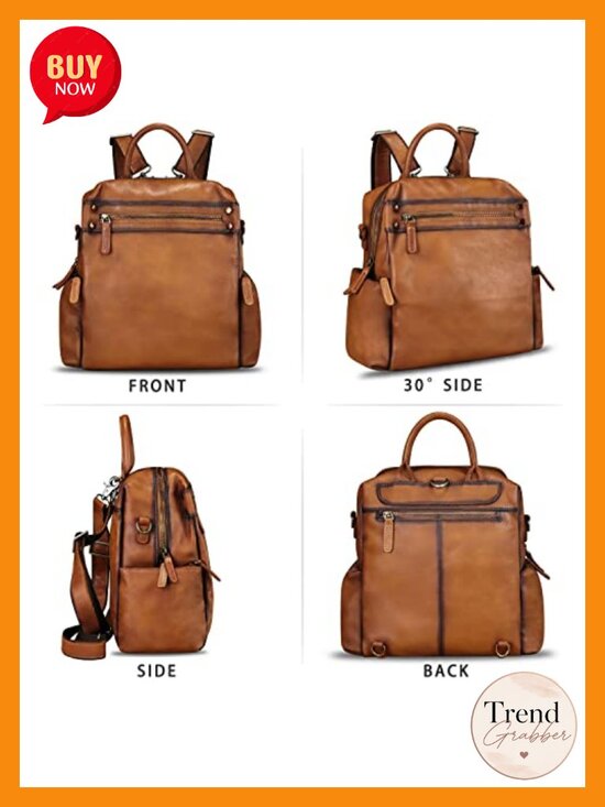Genuine Leather Backpack Convertible Vintage Daypack Rucksack Purse